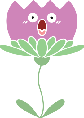 Bir çiçeğin orijinal düz renkli retro karikatürü