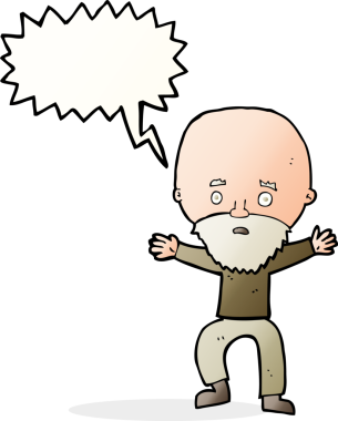 Orijinal çizgi film yaşlı adamı konuşma balonuyla panikletiyor.