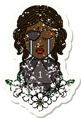 Orijinal Retro Dövme Tarzı, ağlayan insan dolandırıcı ve doğal bir d20 rulo