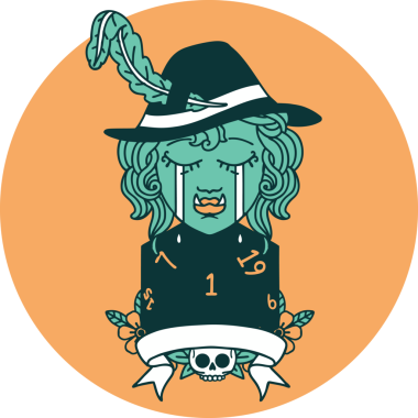 Ağlayan Ork ozan karakterinin doğal bir D20 rulo ile orjinal simgesi