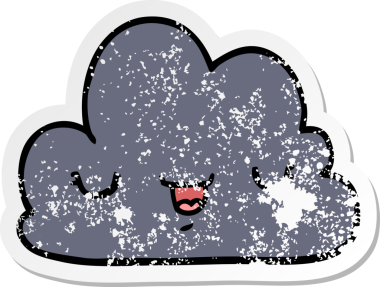Sevimli bir karikatür bulutunun orijinal sıkıntılı çıkartması