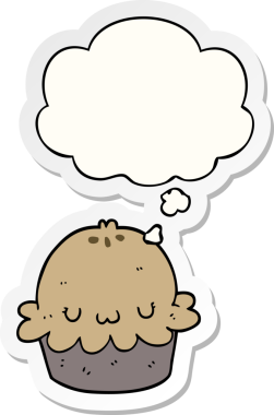 Yazılı çıkartma olarak düşünce baloncuğu olan orijinal tatlı çizgi film pastası