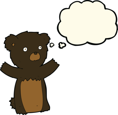 Düşünce baloncuklu orijinal siyah ayı yavrusu.