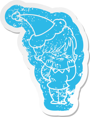 Orijinal çizgi film Noel Baba şapkası takan hayal kırıklığına uğramış bir kadının çıkartması.