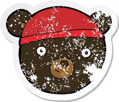 Orijinal gerilmiş siyah ayı suratlı karikatür çıkartması.