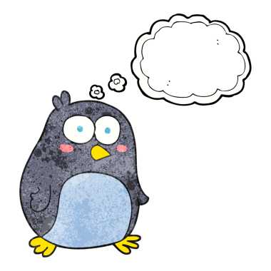 Özgün serbest çizim düşünce balonu desenli çizgi film pengueni