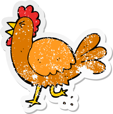 Çizgi film horozunun orijinal kederli çıkartması.