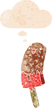 Orijinal şirin çizgi film mutlu buz lolipop grunge sıkıntılı retro dokuma tarzı düşünce balonu ile