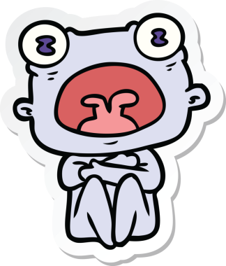 Garip uzaylıların bir araya toplandığı bir çizgi filmin orijinal çıkartması.