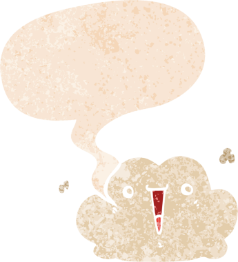 Konuşma baloncuğu ile orijinal şirin çizgi film bulutu grunge sıkıntı retro desenli stil