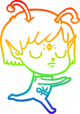 Orijinal gökkuşağı gradyan çizgi çizimi uzaylı bir kızın