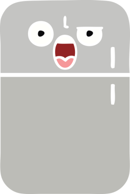 Buzdolabının orijinal düz renkli retro karikatürü.