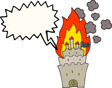 Orjinal serbest konuşma balonu karikatürü yanan kale