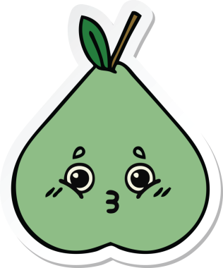 Şirin yeşil bir armudun orijinal çıkartması.