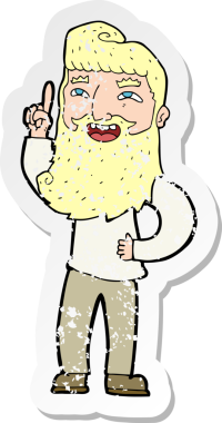 Orijinal gerilim dolu karikatür yapıştırması Mutlu sakallı bir adamın fikri