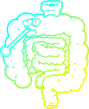 Sağlıksız bağırsaklar çizgi filminin orjinal soğuk eğimli çizimi