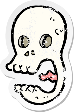 Komik bir karikatür kafatasının orijinal gerilmiş çıkartması.