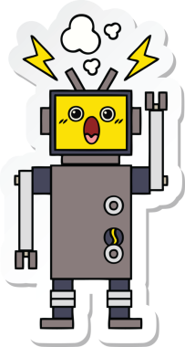 Kırık bir robotun orijinal çıkartması.