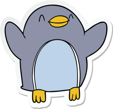 Çizgi film pengueninin orijinal çıkartması sevinçten zıplıyor