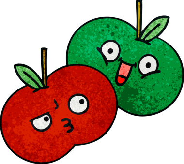 Orijinal grunge deseni sulu bir elmanın karikatürü