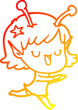 Mutlu bir uzaylı kız çizgi filminin orjinal sıcak çizgi çizimi