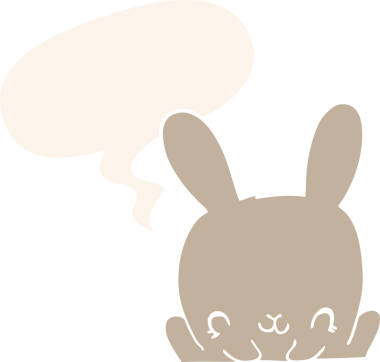 Konuşma baloncuklu orijinal çizgi film tavşanı.