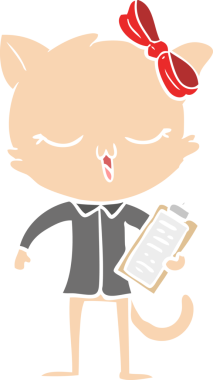 Kafasında fiyonk olan düz renkli çizgi film kedisi.