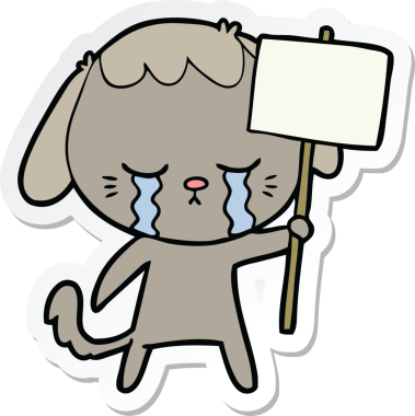 Çizgi film köpeğinin orijinal çıkartması ağlıyor.