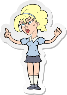 Fikri olan bir çizgi film kadınının orijinal çıkartması.