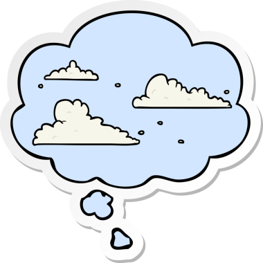 Yazılı çıkartma olarak düşünce baloncuğu olan orijinal çizgi film bulutları