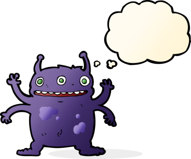 Düşünce baloncuklu orijinal uzaylı yaratık.