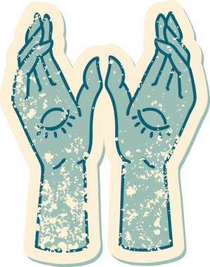 Orijinal ikonik sıkıntılı yapıştırma stili mistik eller.