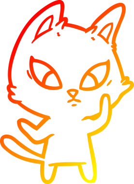 Kafası karışmış çizgi film kedisinin orjinal sıcak çizgi çizimi