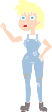 Kendine güvenen çiftçi kadının orijinal düz renk çizimi