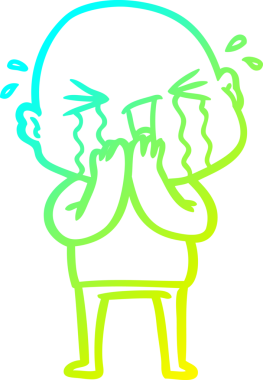 Ağlayan kel bir adamın orijinal soğuk eğilim çizgisi.