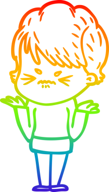 Orijinal gökkuşağı gradyan çizgi çizimi hayal kırıklığına uğramış bir kadının