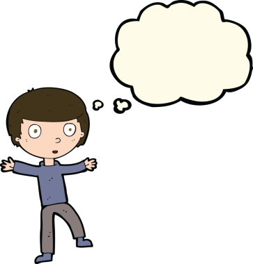 Orijinal çizgi film düşünce baloncuğu olan ürkmüş çocuk