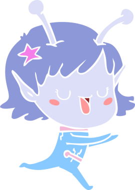 Orijinal mutlu uzaylı kız düz renkli çizgi film