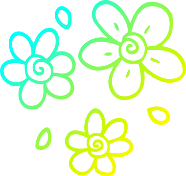 Bir çizgi film çiçeğinin orjinal soğuk eğimli çizimi