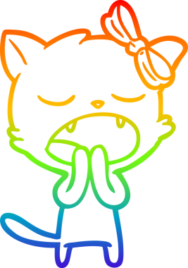 Orijinal gökkuşağı gradyan çizgi çizimi esneyen bir kedinin