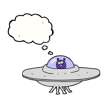 Orjinal serbest çizim balon karikatür uçan daire