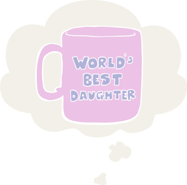 Orijinal dünyanın en iyi kızı. Düşünce baloncuklu eski tarz bir kupa.