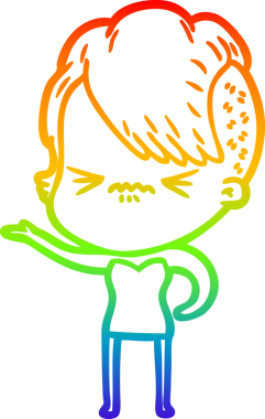 Orijinal gökkuşağı gradyan çizgi çizimi sinirli hippi kız