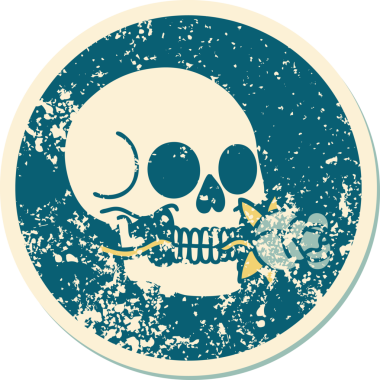 Bir kafatasının orijinal ikonik baskı stili dövme görüntüsü