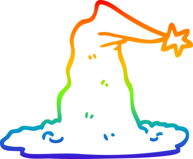 Orijinal gökkuşağı gradyan çizgi çizimi bir karikatür sihirbaz şapkası