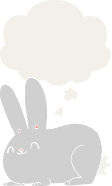 Düşünce baloncuklu orijinal çizgi film tavşanı.