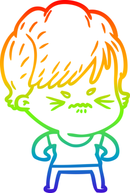 Orijinal gökkuşağı gradyan çizgi çizimi hayal kırıklığına uğramış bir kadının