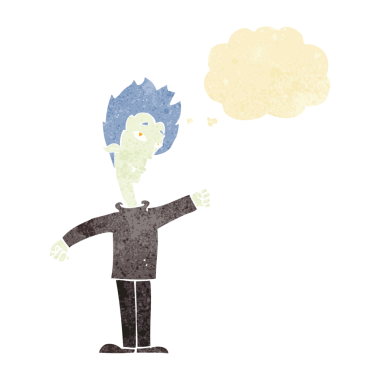 Düşünce baloncuklu orijinal vampir adam.