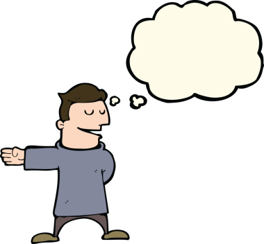 Düşünce baloncuğuyla yön gösteren orijinal çizgi film adamı.