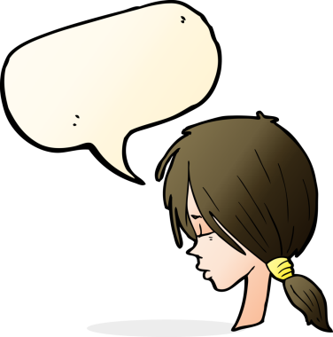 Orijinal çizgi film kızı konuşma baloncuğuyla düşünceli görünüyor.